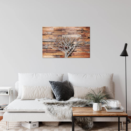 Runa Art Bild Abstrakt Baum Modern Wandbilder Wohnzimmer Schlafzimmer 1 Teilig - Made In Germany - Holzoptik Beige Braun Flur 108915a