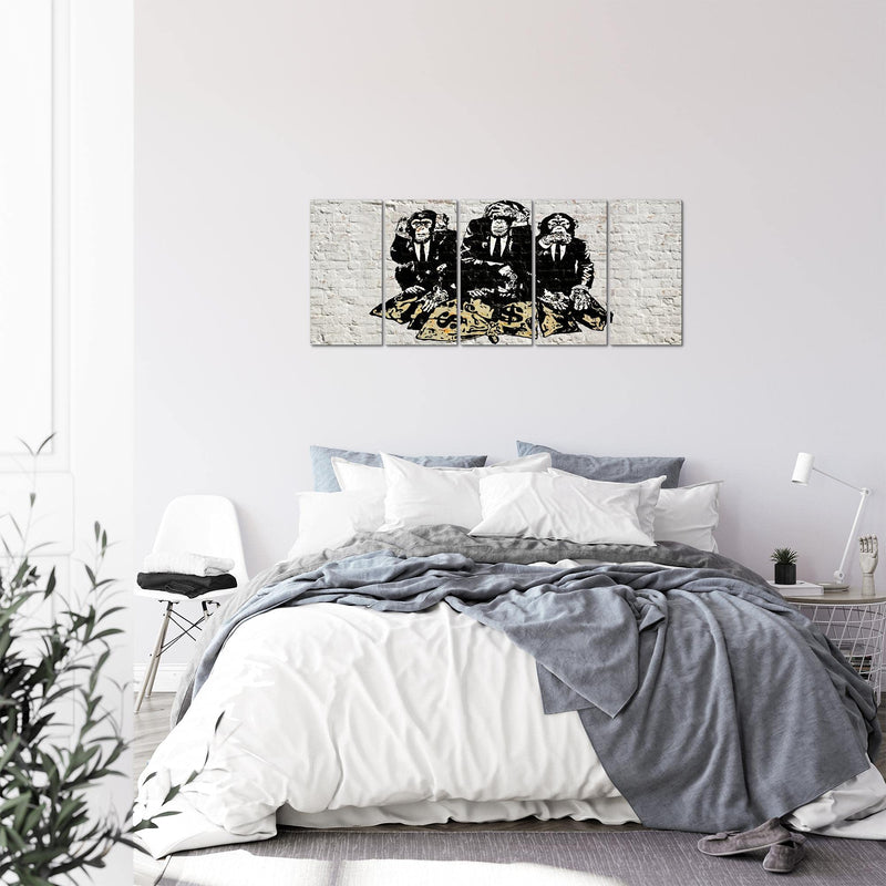 Runa Art Bild Street Art Affen Wandbilder auf Vlies Leinwand 5 Teilig Wanddekoration Loft Wohnzimmer 303456a
