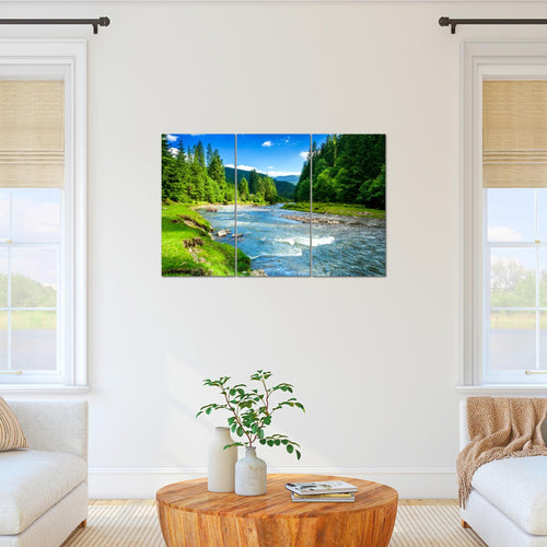 Runa Art Wandbilder Wald Fluss Bild XXL Wohnzimmer Schlafzimmer Grün Blau Natur 120 x 80 cm 3 Teilig 049831a