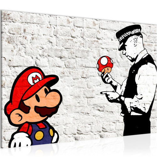 Runa Art Bild Mario and Cop Banksy Modern Wandbilder Jugendzimmer Wohnzimmer 1 Teilig - Made In Germany - Street Art Weiss Bunt Flur 006515a