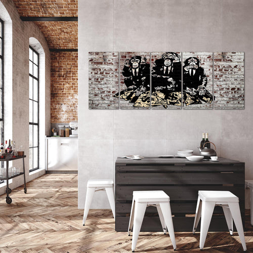 Runa Art Wandbild XXL Street Art Affen Loft Wohnzimmer 200 x 80 cm Braun 5 Teilig - Made in Germany - 303455c