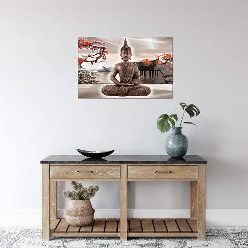Runa Art Bild Buddha Feng Shui Modern Wandbilder Wohnzimmer Schlafzimmer 1 Teilig - Made In Germany - Kirschbaum Beige Rot Flur 503215c