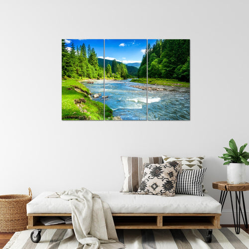Runa Art Wandbilder Wald Fluss Bild XXL Wohnzimmer Schlafzimmer Grün Blau Natur 120 x 80 cm 3 Teilig 049831a