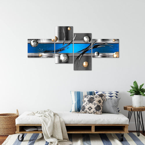 Runa Art Wandbilder Set XXL Abstrakt Wohnzimmer Schlafzimmer Blau Grau Beige 4 Teilig - Made in Germany - 109545b