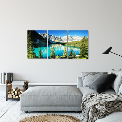 Runa Art Wandbilder Wald See Bild XXL Wohnzimmer Schlafzimmer Grün Blau Natur 120 x 80 cm 3 Teilig 049731a