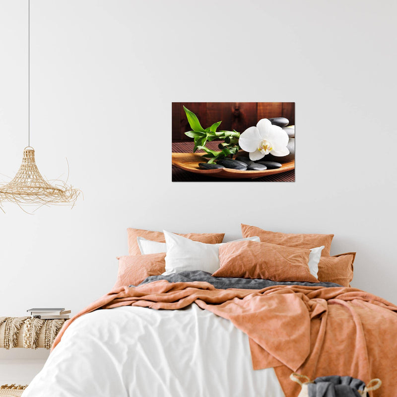 Runa Art Bild Feng Shui Orchidee Modern Wandbilder Wohnzimmer Schlafzimmer 1 Teilig - Made In Germany - Steine Braun Grün Flur 502315a