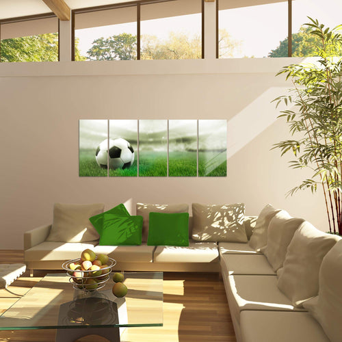 Runa Art Wandbild XXL Fussball Wohnzimmer Schlafzimmer 200 x 80 cm Grau 5 Teilig - Made in Germany - 402455b