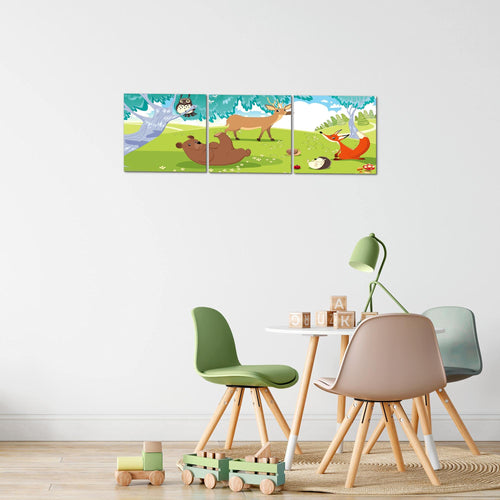 Runa Art Bilder Tiere Dschungel 3 Teilig Bild auf Vlies Leinwand Deko Spielzimmer Baby 90 x 30 cm Kinderzimmer Bunt 001834b
