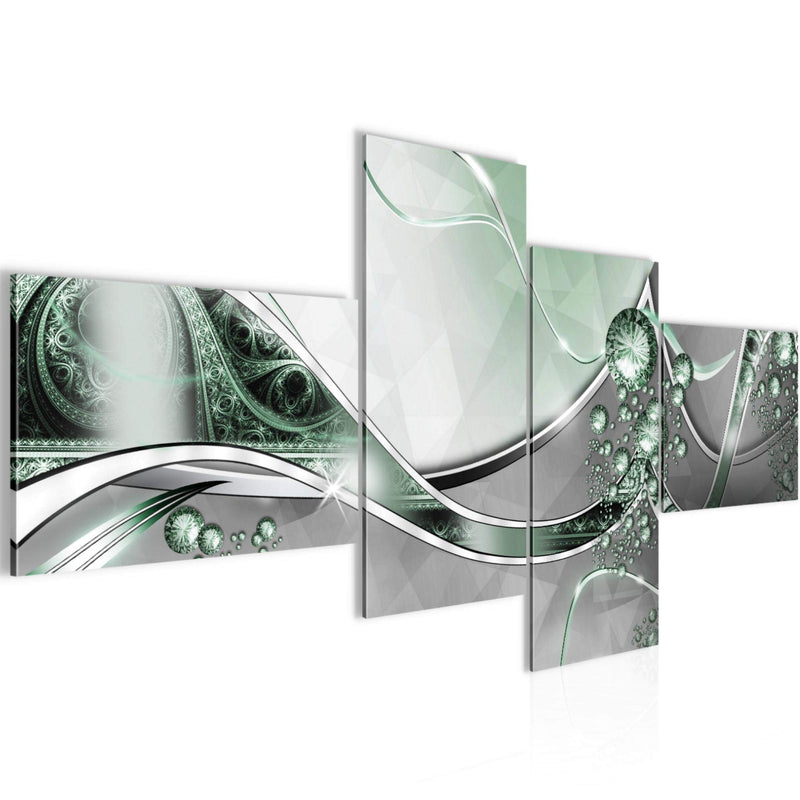 Runa Art Wandbilder Set XXL Abstrakt Wohnzimmer Schlafzimmer Silber Grün 4 Teilig - Made in Germany - 109145b