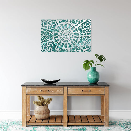 Runa Art Bild Mandala Abstrakt Modern Wandbilder Wohnzimmer Schlafzimmer 1 Teilig - Made In Germany - Orientalisch Türkis Grau Flur 109615b