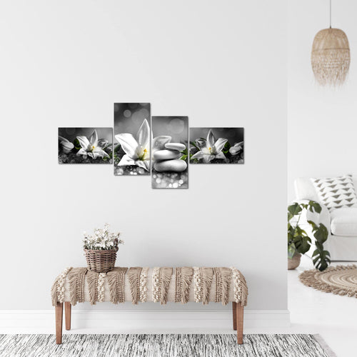 Runa Art Bild Modern Blumen Lilien - Made in Germany - Wandbilder Abstrakt Beige Braun 4 Teilig 035842a