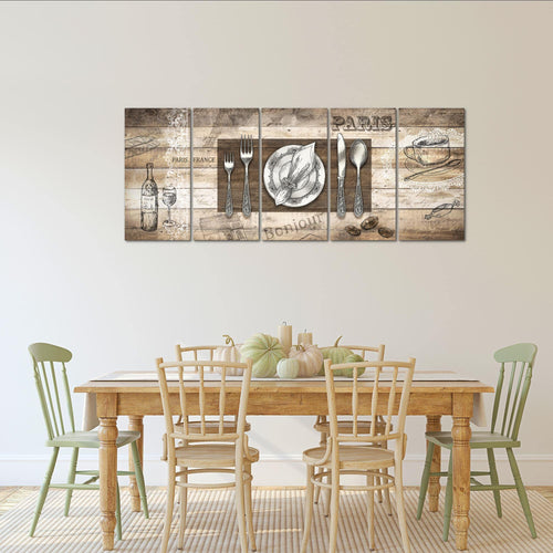 Runa Art Wandbild XXL Küche Abstrakt Esszimmer Küchenbilder 200 x 80 cm Beige Braun 5 Teilig - Made in Germany - 038155a