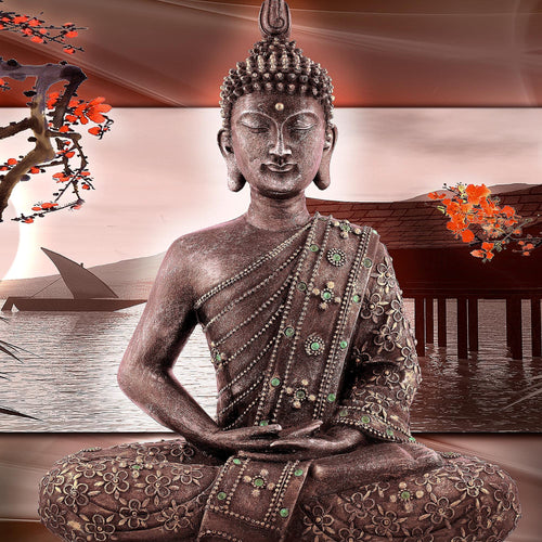 Runa Art Bild Buddha Feng Shui Modern Wandbilder Wohnzimmer Schlafzimmer 1 Teilig - Made In Germany - Sakura Rot Flur 503215a