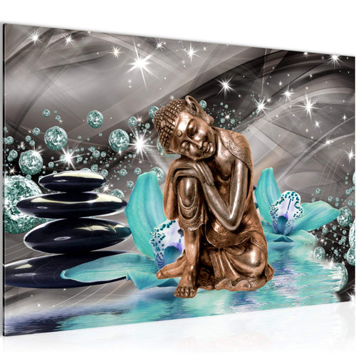 Runa Art Bild Buddha Orchidee Modern Wandbilder Wohnzimmer Schlafzimmer 1 Teilig - Made In Germany - Abstrakt Türkis Grau Flur 505315b
