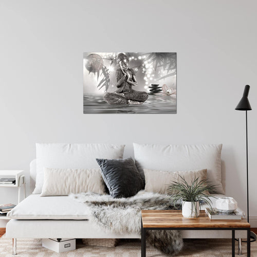 Runa Art Bild Buddha Feng Shui Modern Wandbilder Wohnzimmer Schlafzimmer 1 Teilig - Made In Germany - Meditation Schwarz Weiss Flur 503415b