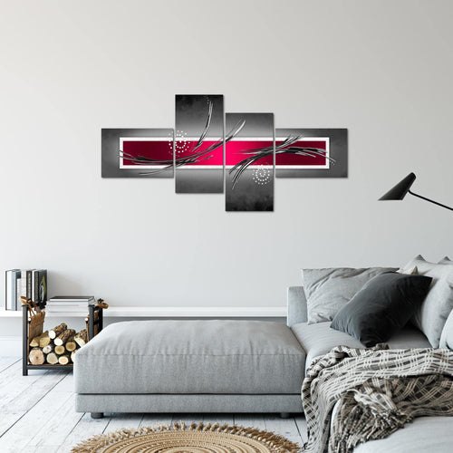 Runa Art Wandbilder Set XXL Abstrakt Wohnzimmer Schlafzimmer Grau Rot Schwarz 4 Teilig - Made in Germany - 102645b
