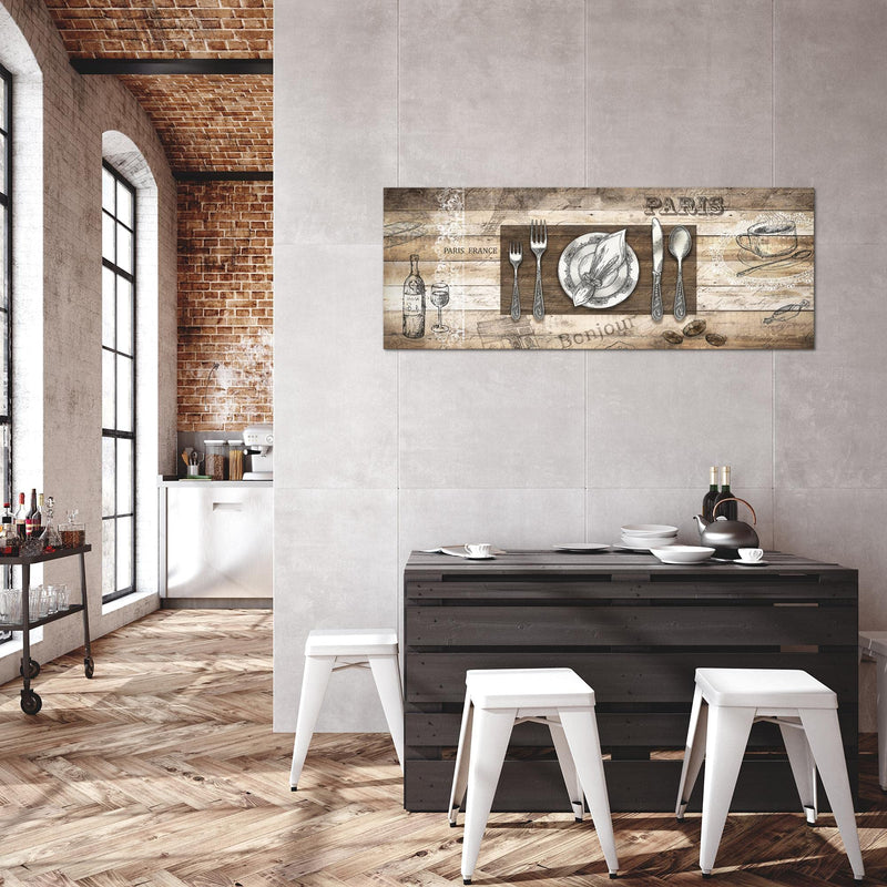 Runa Art Wandbild Küche Abstrakt 1 Teilig 100 x 40 cm Modern Bild auf Vlies Leinwand Kaffee Esszimmer Küchenbilder Beige Braun 038112a