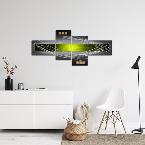 Runa Art Wandbilder Set XXL Abstrakt Wohnzimmer Schlafzimmer Grün Grau Schwarz 4 Teilig - Made in Germany - 103145c