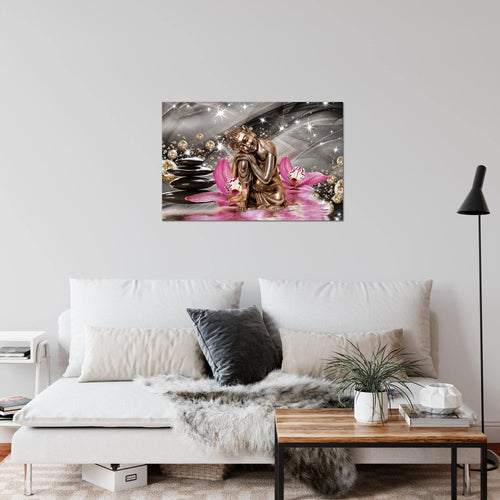 Runa Art Bild Buddha Orchidee Modern Wandbilder Wohnzimmer Schlafzimmer 1 Teilig - Made In Germany - Diamant Beige Rosa Flur 505315a