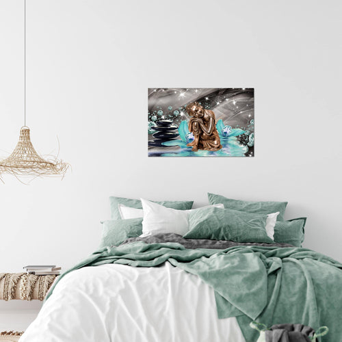 Runa Art Bild Buddha Orchidee Modern Wandbilder Wohnzimmer Schlafzimmer 1 Teilig - Made In Germany - Abstrakt Türkis Grau Flur 505315b