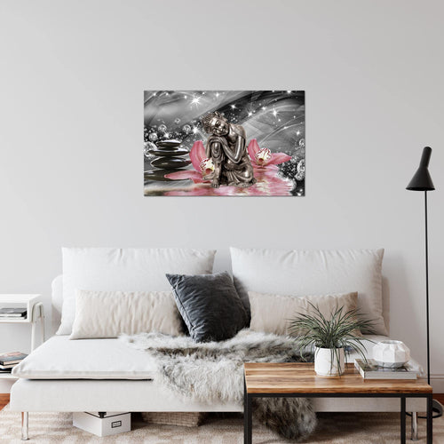 Runa Art Bild Buddha Orchidee Modern Wandbilder Wohnzimmer Schlafzimmer 1 Teilig - Made In Germany - Zen Grau Rosa Flur 505315c
