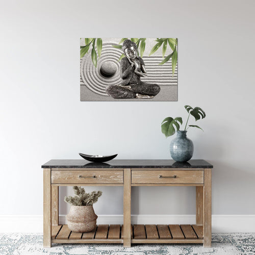 Runa Art Bild Buddha Feng Shui Modern Wandbilder Wohnzimmer Schlafzimmer 1 Teilig - Made In Germany - Relax Grau Grün Flur 505515c