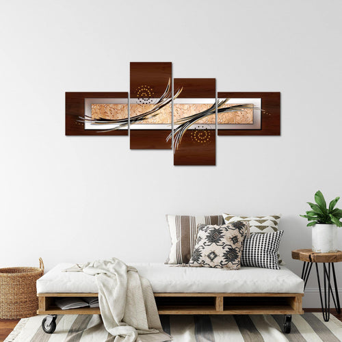 Runa Art Wandbilder Set XXL Abstrakt Wohnzimmer Schlafzimmer Beige Braun Grau 4 Teilig - Made in Germany - 104945a