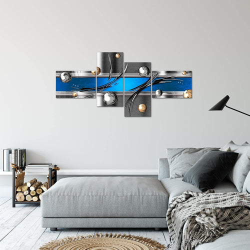 Runa Art Wandbilder Set XXL Abstrakt Wohnzimmer Schlafzimmer Blau Grau Beige 4 Teilig - Made in Germany - 109545b