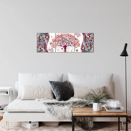 Runa Art - Bilder Gustav Klimt - Baum des Lebens 120 x 40 cm 3 Teilig Wandbild auf Vlies Leinwand Rosa Mehrteilig Modern 004633c