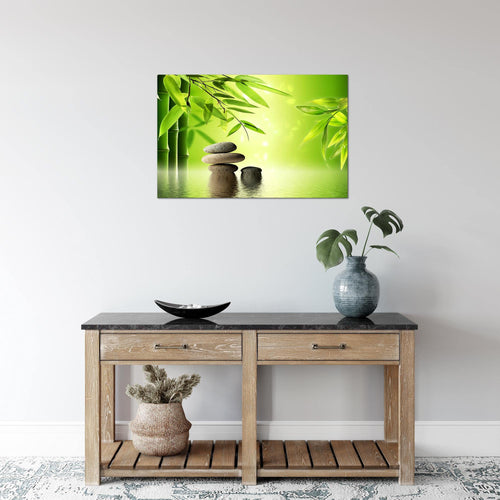 Runa Art Bild Feng Shui Steine Modern Wandbilder Wohnzimmer Schlafzimmer 1 Teilig - Made In Germany - Bambus Spa Grün Flur 501915a