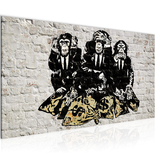 Runa Art Wandbild Street Art Affen 1 Teilig 100 x 40 cm Modern Bild auf Vlies Leinwand Duke of Lancaster UK Loft Wohnzimmer Grau 303412a