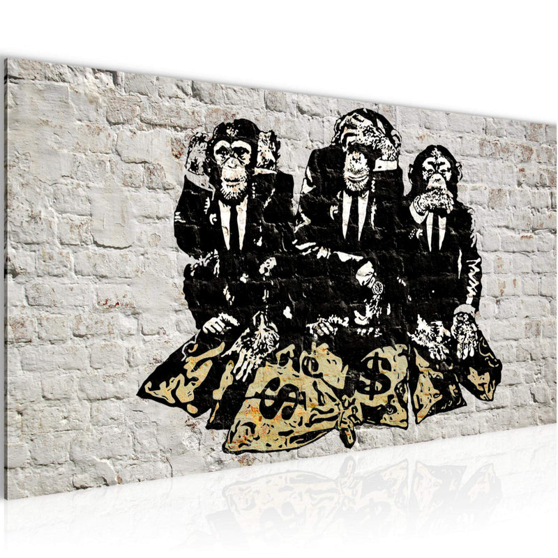 Runa Art Wandbild Street Art Affen 1 Teilig 100 x 40 cm Modern Bild auf Vlies Leinwand Duke of Lancaster UK Loft Wohnzimmer Grau 303412a