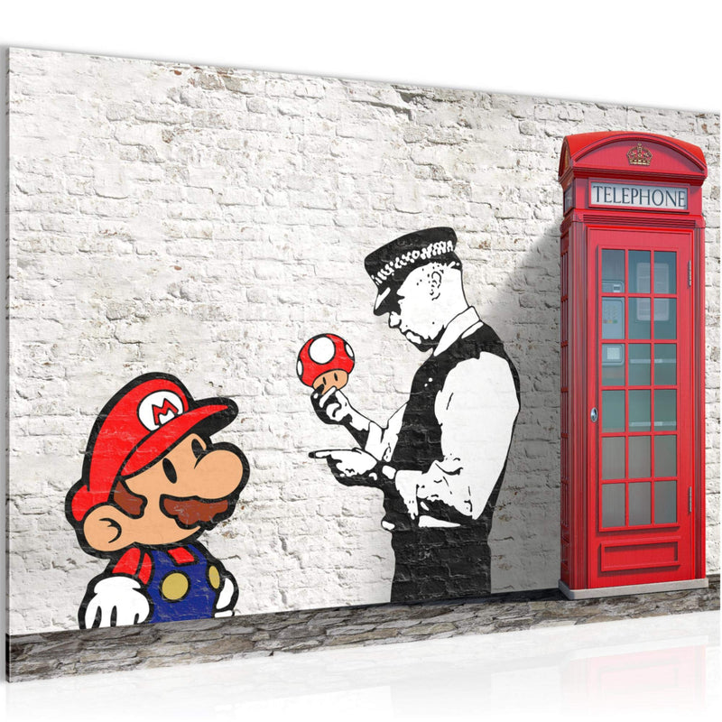 Runa Art Bild Mario And Cop Modern Wandbilder Jugendzimmer Wohnzimmer 1 Teilig - Made In Germany - Graffiti Street Art Grau Bunt Flur 032915c