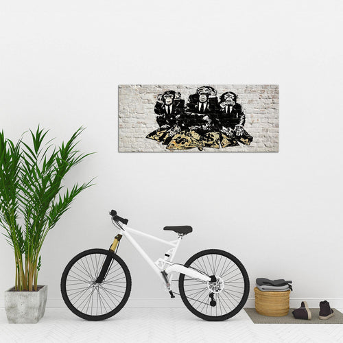 Runa Art Wandbild Street Art Affen 1 Teilig 100 x 40 cm Modern Bild auf Vlies Leinwand Duke of Lancaster UK Loft Wohnzimmer Grau 303412a