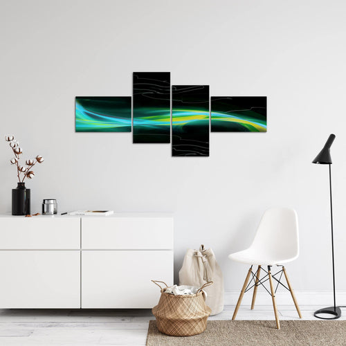 Runa Art Wandbilder Set XXL Abstrakt Wohnzimmer Schlafzimmer Schwarz Türkis Grün 4 Teilig - Made in Germany - 103245b