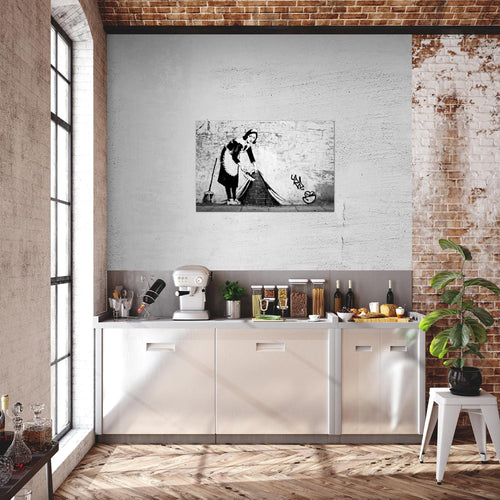 Runa Art Bild Maid Banksy Modern Wandbilder Loft Wohnzimmer 1 Teilig - Made In Germany - Art Schwarz Weiss Flur 301715c