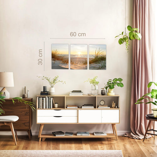 Novart Quadros Spiaggia Mare Boho - Completamente Pronto Da Appendere - Soggiorno Camera da letto Corridoio Decorazione Elegante - Set 3 Pezzi Beige - N034730a