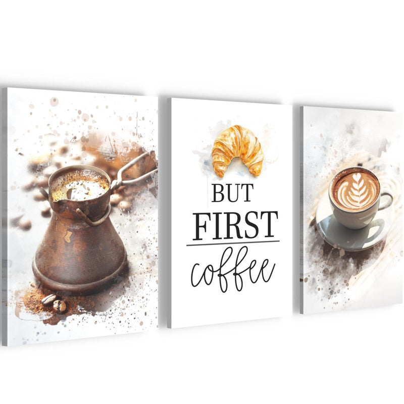 Novart Quadros Cucina Caffè - Completamente Pronto Da Appendere - Soggiorno Camera da letto Decorazione Elegante - Set 3 Pezzi Marrone Bianco - N039930b