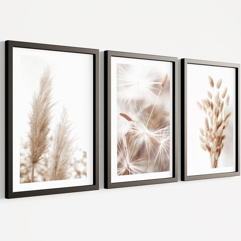 Novart Bilder Set mit Rahmen - Boho Style - Wandbilder für Wohnzimmer Schlafzimmer Flur - 3 Teilig Deko Beige - N008935aR2