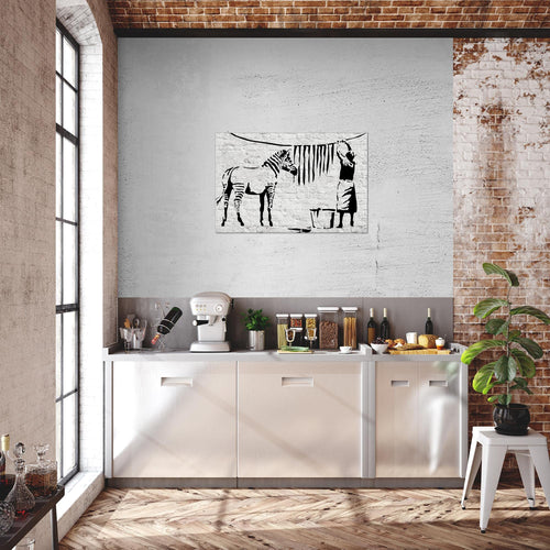 Runa Art Bild Washing Zebra Banksy Modern Wandbilder Loft Wohnzimmer 1 Teilig - Made In Germany - Graffiti Grau Flur 303215a