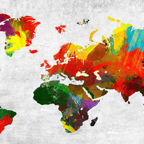 Runa Art Bild Büro Wohnzimmer Weltkarte 5 Teilig Landkarte Beton Bunt Wandbilder auf Vlies Leinwand 105153c