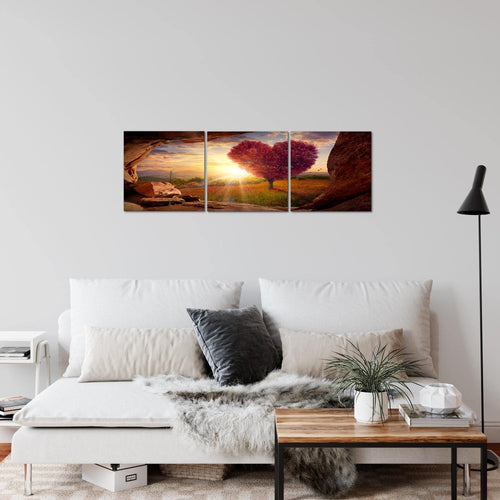Runa Art Bilder Natur Gebirge 3 Teilig Bild auf Vlies Leinwand Deko Wohnzimmer Schlafzimmer 90 x 30 cm Baum Herz Beige Rosa 607634c
