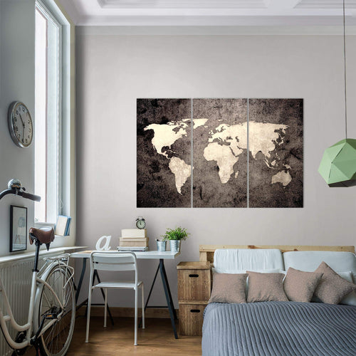 Runa Art Wandbilder Weltkarte Bild XXL Büro Wohnzimmer Türkis Vintage Antik 120 x 80 cm 3 Teilig 101731b