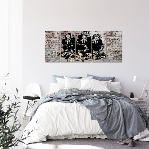 Runa Art Wandbild XXL Street Art Affen Loft Wohnzimmer 200 x 80 cm Braun 5 Teilig - Made in Germany - 303455c