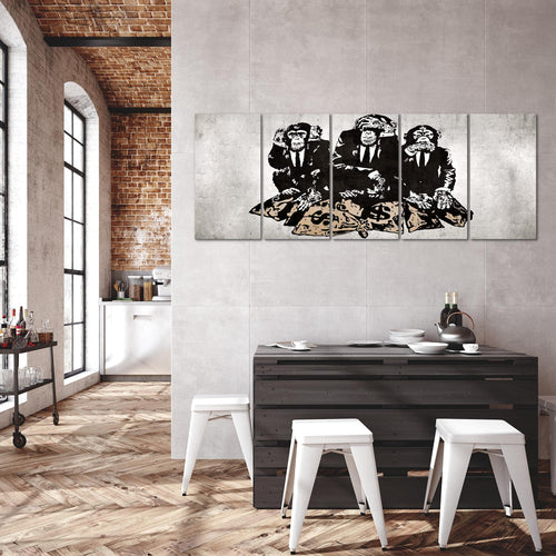 Runa Art Wandbild XXL Street Art Affen Loft Wohnzimmer 200 x 80 cm Grau 5 Teilig - Made in Germany - 303455b