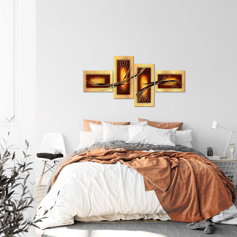 Runa Art Wandbilder Set XXL Abstrakt Wohnzimmer Schlafzimmer Beige Braun 4 Teilig - Made in Germany - 102745a