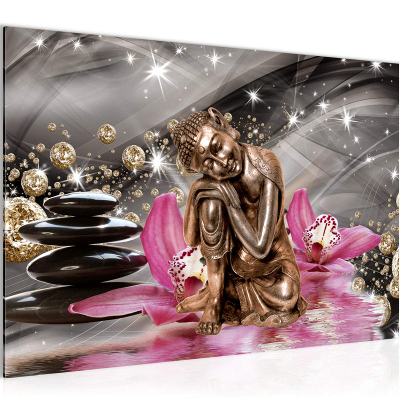 Runa Art Bild Buddha Orchidee Modern Wandbilder Wohnzimmer Schlafzimmer 1 Teilig - Made In Germany - Diamant Beige Rosa Flur 505315a
