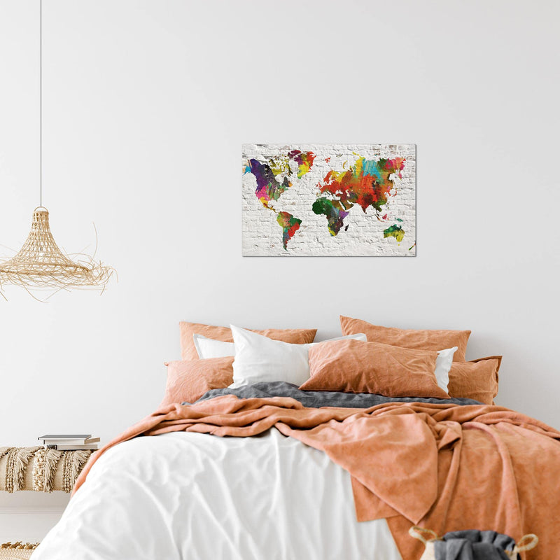 Runa Art Bild Weltkarte Modern Wandbilder Wohnzimmer Büro 1 Teilig - Made In Germany - Steinoptik Ziegel Bunt Flur 107515a