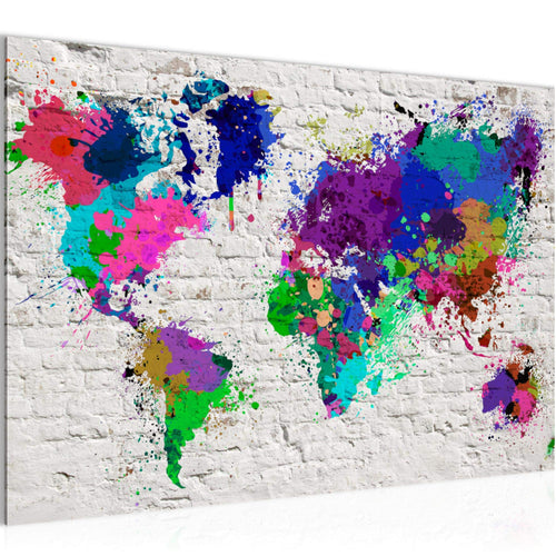 Runa Art Bild Weltkarte Modern Wandbilder Wohnzimmer Büro 1 Teilig - Made In Germany - Steinwand Bunt Flur 107515b