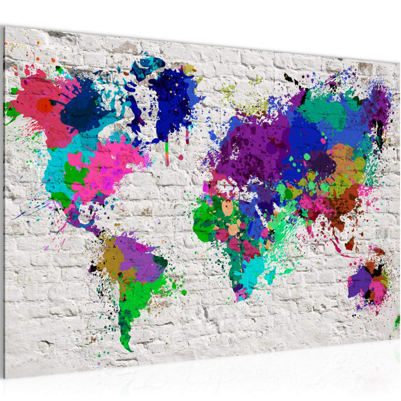 Runa Art Bild Weltkarte Modern Wandbilder Wohnzimmer Büro 1 Teilig - Made In Germany - Steinwand Bunt Flur 107515b